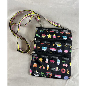 Lesportsac Kasey Emoji Print Crossbody Bag 3 Zip Happy Sweets Food Purse Travel